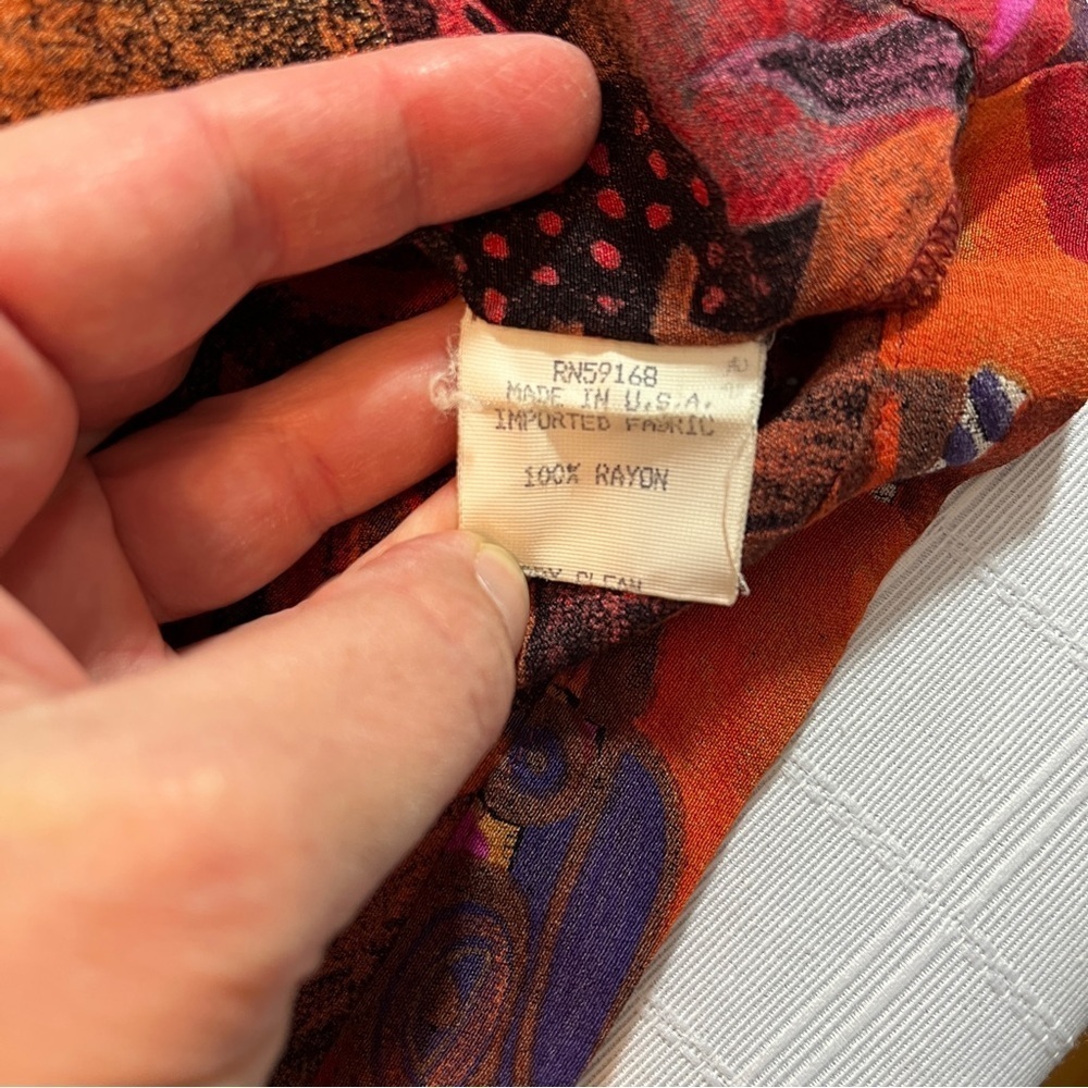 Vintage Karen Kane Multicolor Abstract Top Wearable Art Orange & Brown Statement - Picture 7 of 7